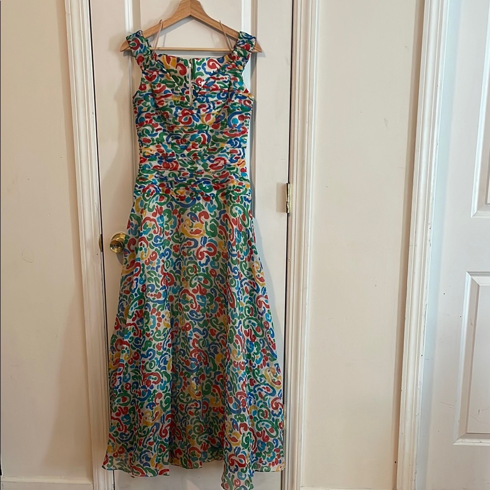 Elegant Red and Blue Maxi Dress
